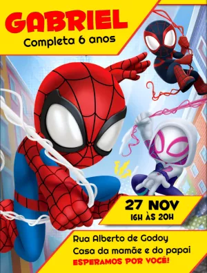 Grátis - Fazer convite online convite digital spidey amazing friends em  2023