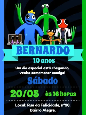 16 Convites de aniversário Rainbow Friends para editar grátis (WhatsApp e  Imprimir)