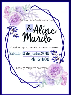 Convite casamento floral lilás - Edite grátis com nosso editor online