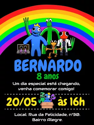 Convite aniversário Rainbow Friends - Edite grátis com nosso editor online