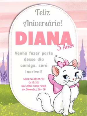 Convite Virtual Animado Gatinha Marie Whatsapp, Aniversário