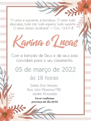 Convite casamento flores delicadas - Edite grátis com nosso editor