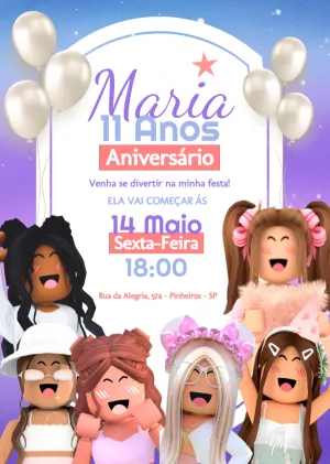 Invitación de cumpleaños de niña de Roblox