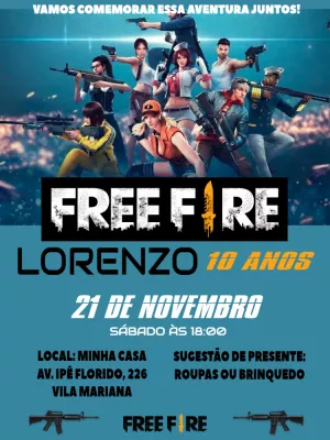 Festa tema FREE FIRE: Convite para impressão free fire