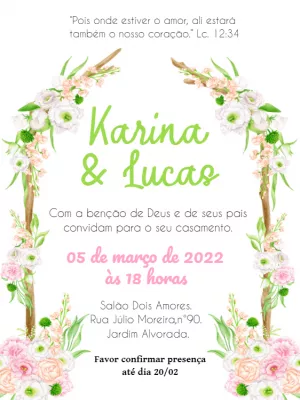 Convite casamento flores delicadas - Edite grátis com nosso editor