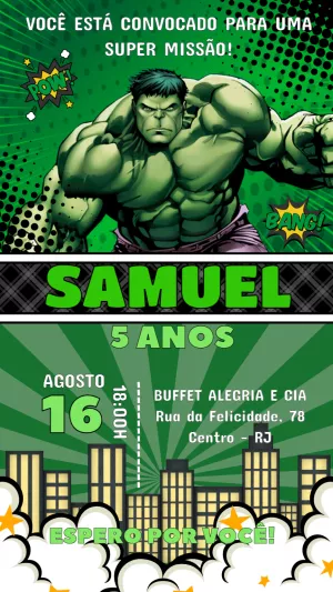 Convite aniversário Hulk - Edite grátis com nosso editor online