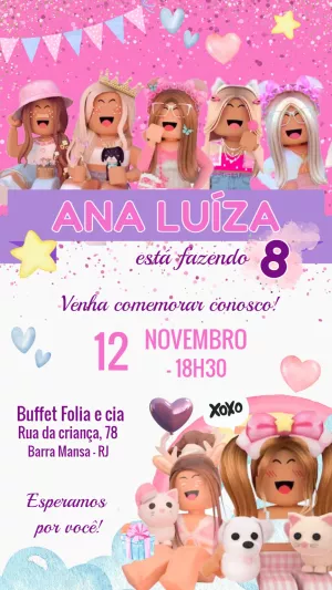 Convite Digital Aniversário Roblox Girl