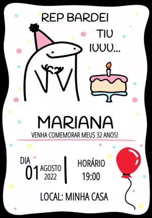 Convite Digital Aniversário Festa - Flork Bento Meme Bolo