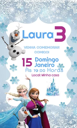 Convite digital frozen para editar Edite Online