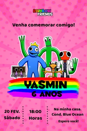 Convite roblox rosa babona rainbow friends azul babão menina rosa babona  rosa - Edite grátis com nosso editor online