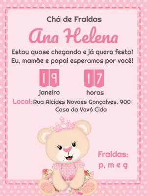 Convite Virtual Chá de Bebê Ursinha Princesa