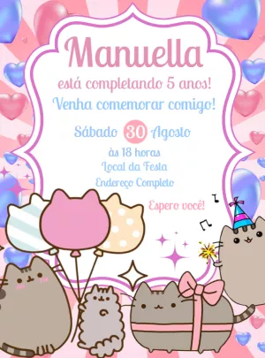 Invitation d'anniversaire de chat souriant Kawaii