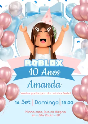 Invitation d'anniversaire de fille Roblox