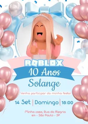 Invitation d'anniversaire de fille Roblox