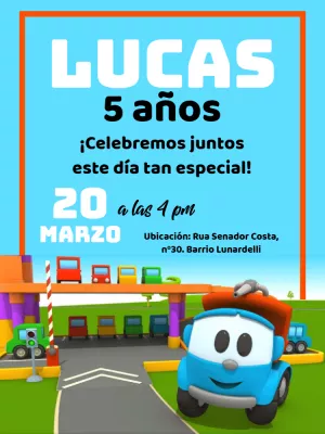 Hacer invitación online invitación de cumpleaños digital Leo el Camión