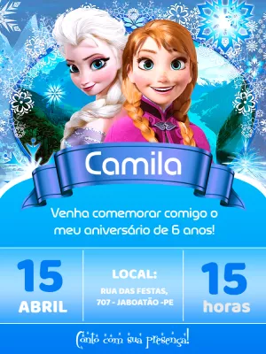 Convite digital frozen para editar Edite Online