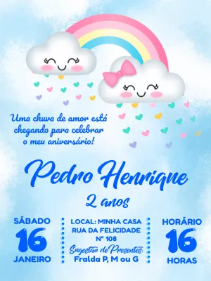 Convite Aniversário Chuva de Amor Menino Edite Online