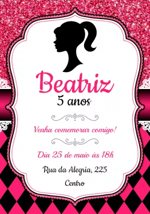 Convite de Aniversário Barbie 08 - Edite grátis com nosso editor