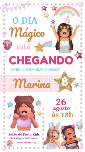 Convite Aniversário Roblox Menina