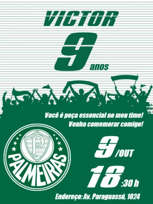 Convite de aniversário palmeiras - Edite grátis com nosso editor