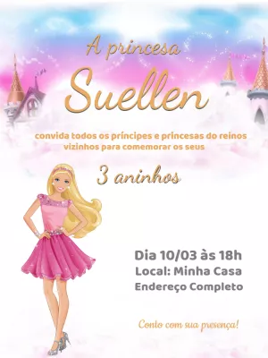 Convite Aniversário da Barbie infantil - Edite grátis com nosso editor  online