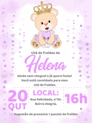 Convite Virtual Chá de Bebê Ursinha Princesa