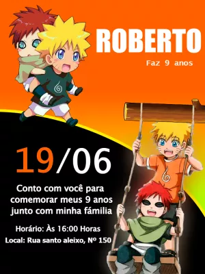 Convite de Aniversário Naruto Laranja  Convite de aniversário, Aniversário  naruto, Convites online