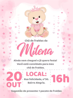 Convite Virtual Chá de Bebê Ursinha Princesa