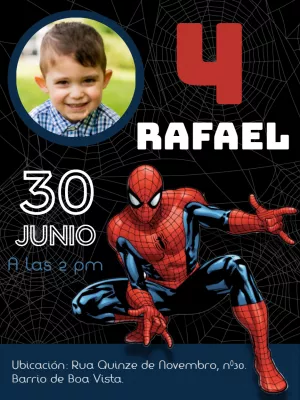 Hacer invitación en línea invitación de cumpleaños digital hombre araña con  foto