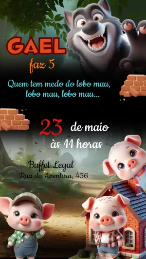 3 Little Pigs birthday invitation