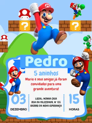 Convite De Aniversário Super Mario Yoshi Edite Online