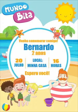 Mundo Bita Praia Birthday Invitation