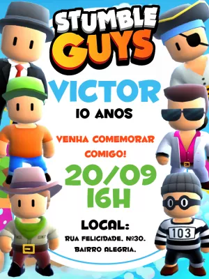 Convite de stumble guys  Muitos modelos incríveis Edite Grátis Online