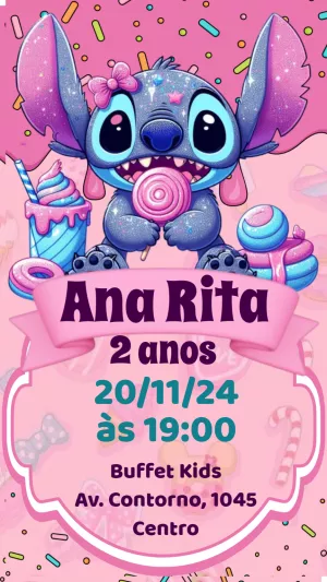 Convite aniversário Mundo Doce do Stitch