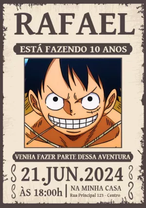 Convite aniversário Luffy One Piece