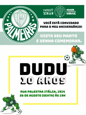 Convite de aniversário Palmeiras para preencher, baixe grátis