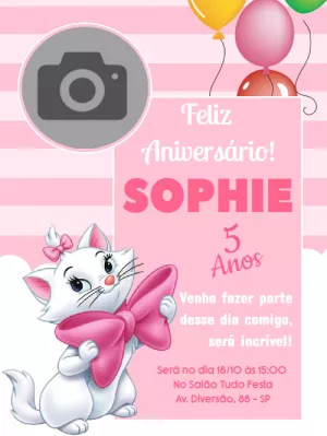 Convite de aniversário Gatinha Marie para preencher, baixe grátis convites  para editar, colocar …