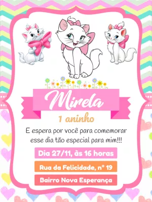 Convite de aniversário Gatinha Marie para preencher, baixe grátis convites  para editar, colocar …