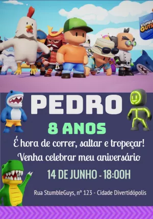 Convite de Aniversário Stumble Guys Infantil - Imagem Legal