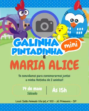 Convite Animado (VÍDEO) aniversário Galinha Pintadinha Mini