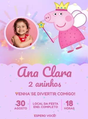 Convite Aniversário Peppa Pig rosa com foto