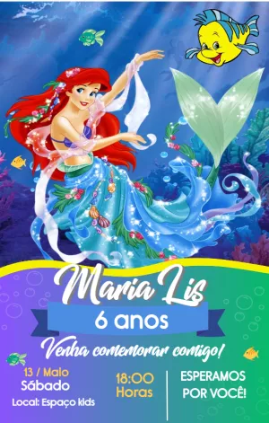 Convite aniversário Ariel Pequena Sereia