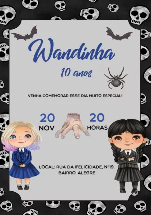 Convite Aniversário wandinha e Enid wednesday addams