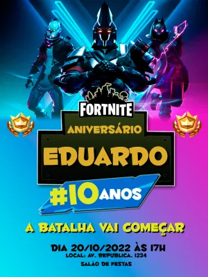 Tarjeta invitación imprimible Fortnite (diseño vertical 10 x 15 cm