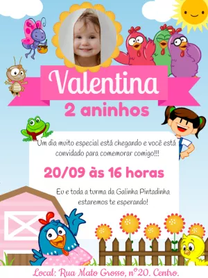 Galinha Pintadinha birthday invitation with photo