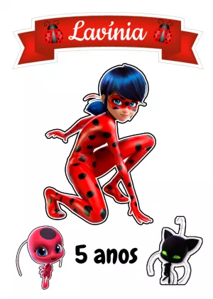 Topo de Bolo Ladybug Para imprimir totalmente gratuito