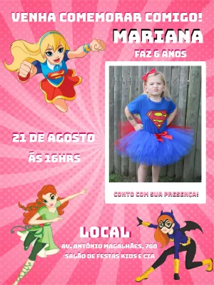 Convite aniversário Super Hero Girls com foto