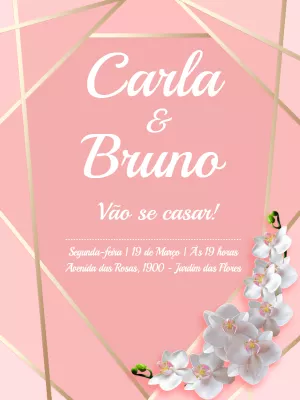 Convite Casamento Minimalista rosa e Dourado