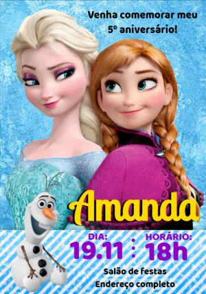 Arte de Convite virtual tema Frozen ou Frozen Fever Envio por