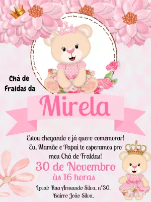 Convite Virtual Chá de Bebê Ursinha Princesa